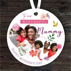 Mummy Floral Heart Photo Frames Mothers Day Gift Round Personalised Ornament