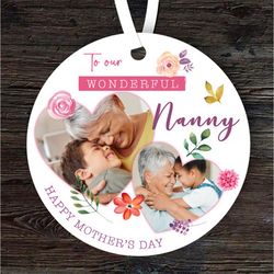 Nanny Floral Heart Photo Frames Mothers Day Gift Round Personalised Ornament