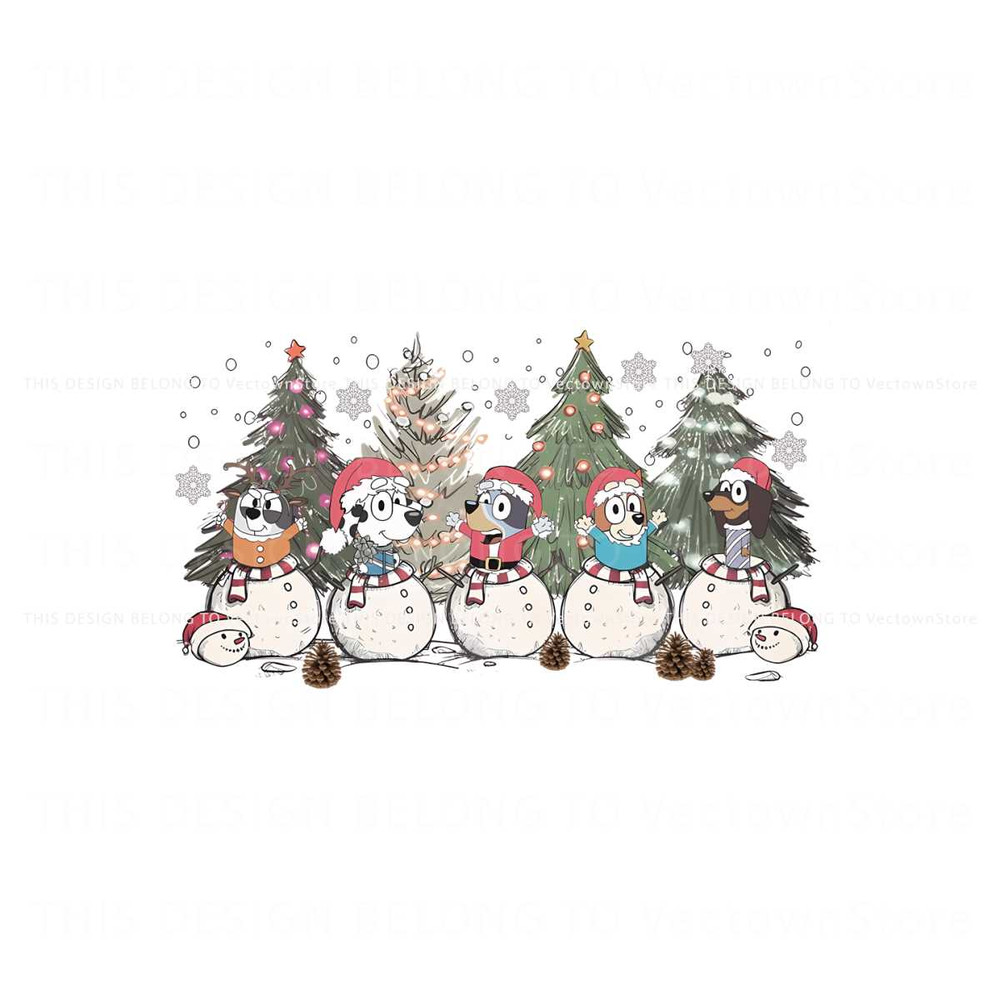 Christmas Bluey Tree Snowman And Friends PNG Download.jpg