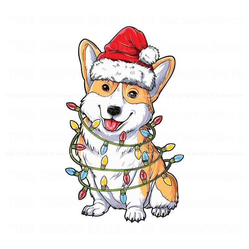 Cute Corgi Christmas Lights Santa Hat SVG Digital Cricut File.jpg