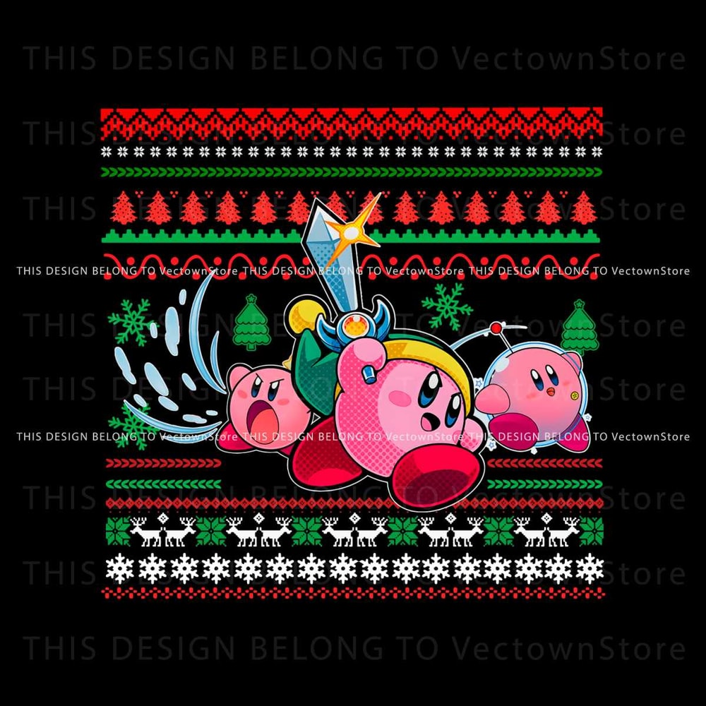 Funny Pink Game Kirby Christmas PNG Sublimation Design.jpg