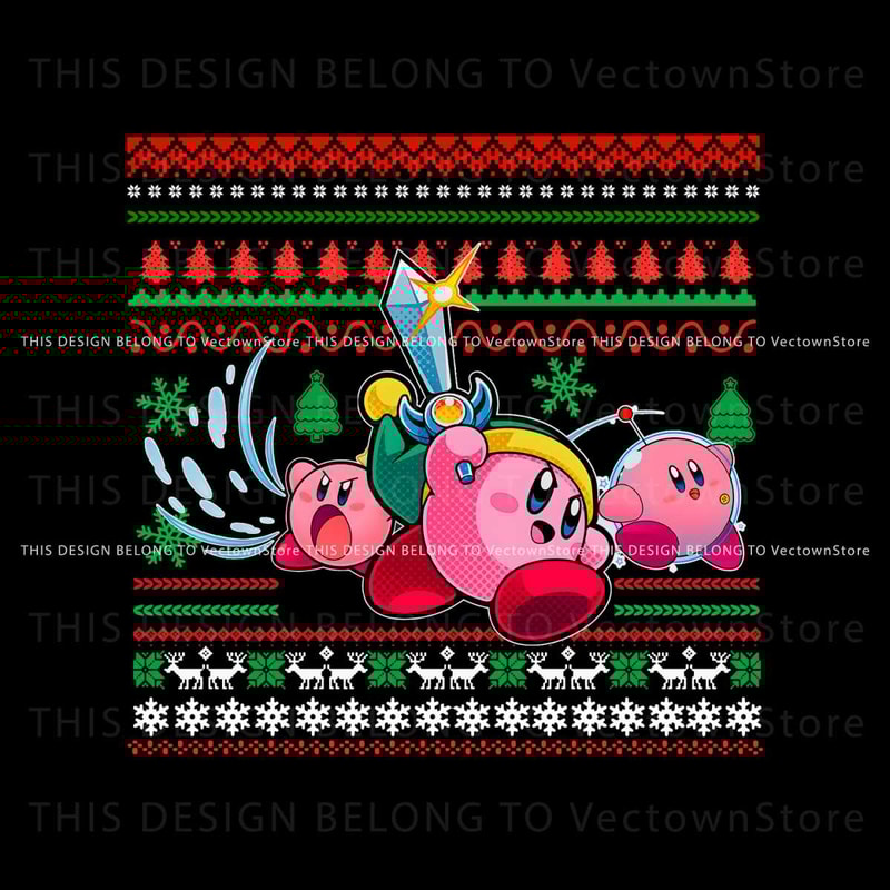 Funny Pink Game Kirby Christmas PNG Sublimation Design.jpg