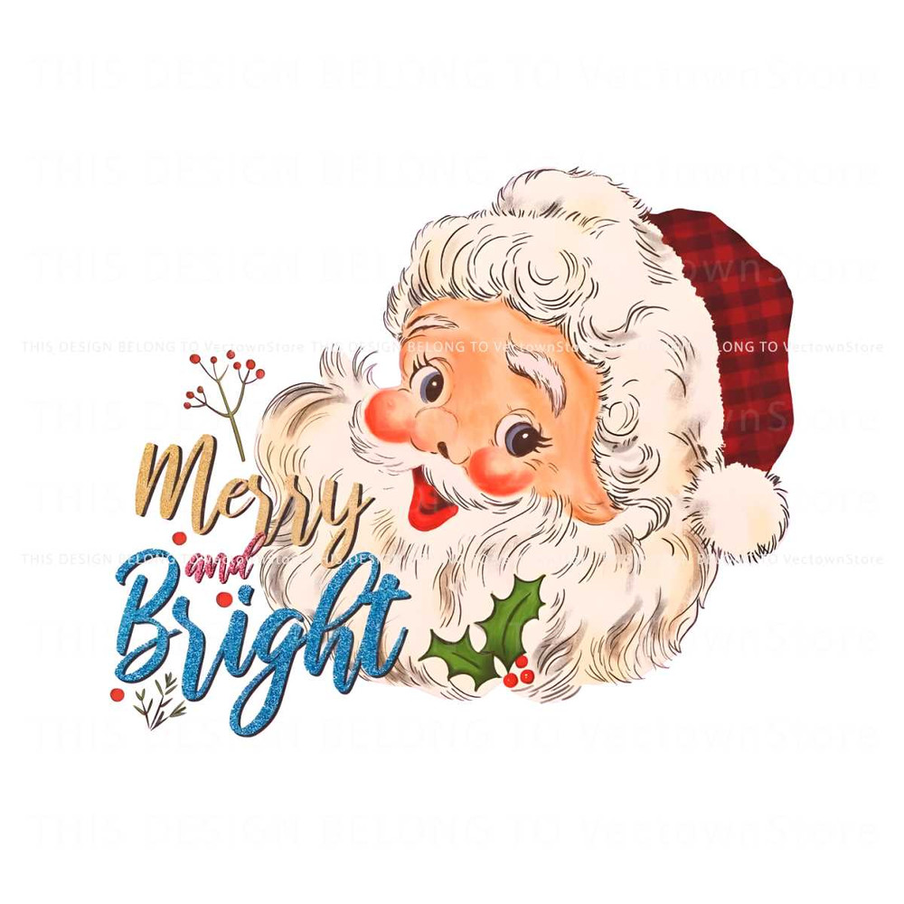 Merry And Bright Vintage Floral Santa Claus PNG Download.jpg