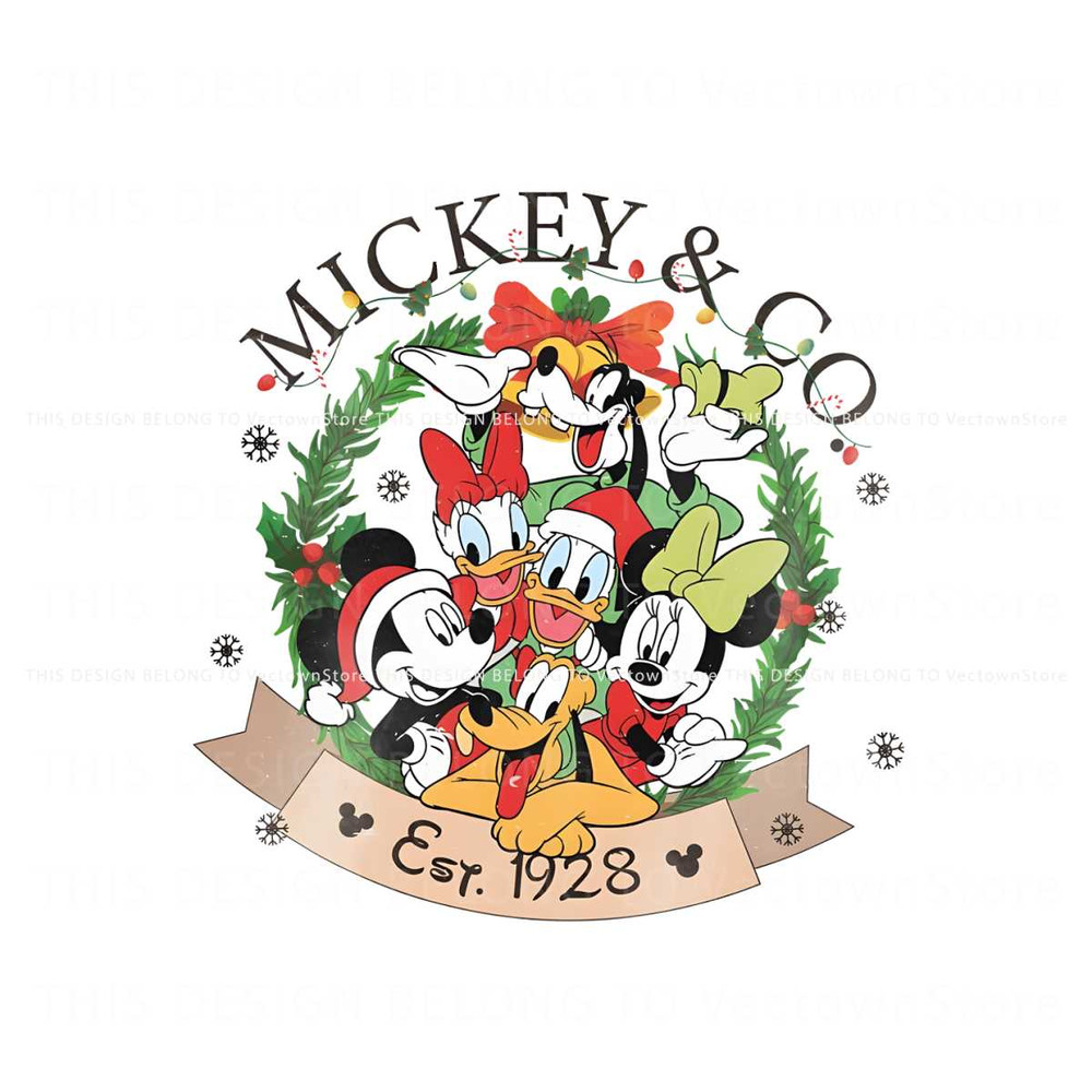 Mickey And Co Est 1928 Xmas Wreath PNG Sublimation.jpg