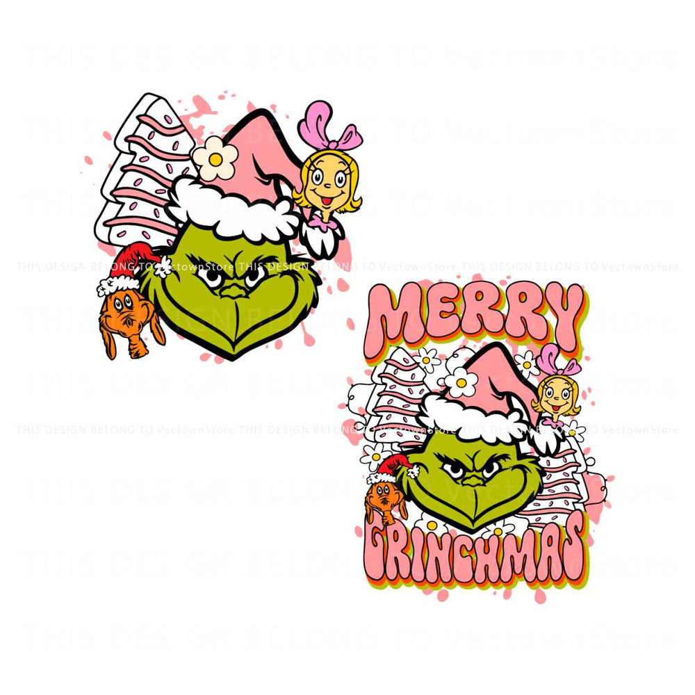 Retro Merry Grinchmas Pink Christmas Cake SVG Download.jpg