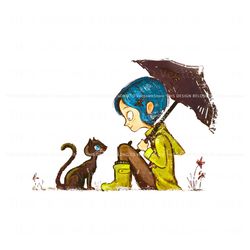 vintage coraline doll and cat png sublimation download, trending digital file
