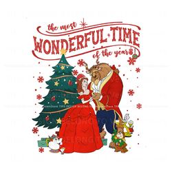 vintage disney beauty and the beast christmas png download, trending digital file