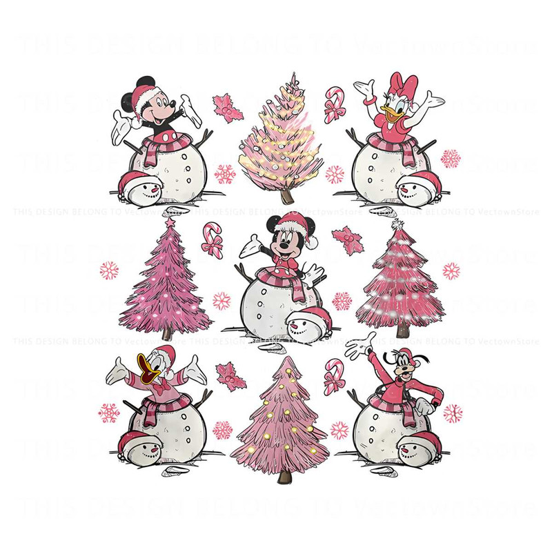 Vintage Mickey And Friends Pink Christmas Tree PNG File.jpg