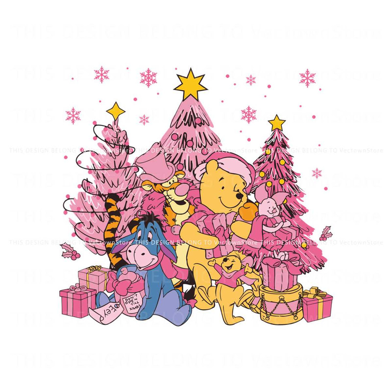 Winnie The Pooh Friends Pink Christmas SVG Cricut File.jpg