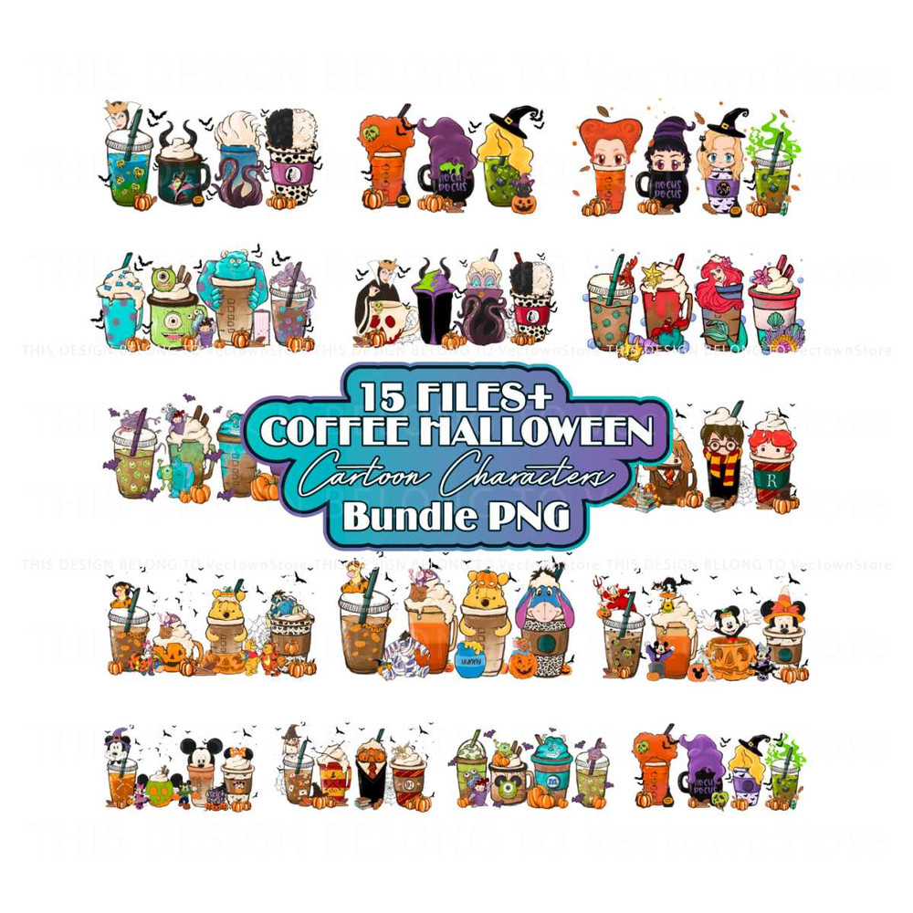 Coffee Halloween Cartoon Characters Bundle PNG Download.jpg