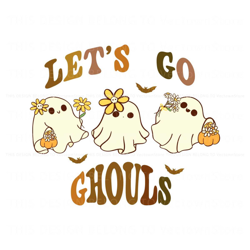 Floral Ghost Retro Lets Go Ghouls SVG Graphic Design File.jpg