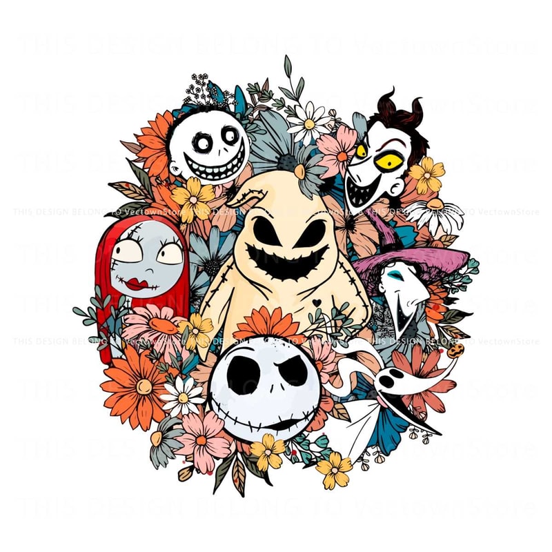 Floral Nightmare Before Christmas PNG Sublimation File.jpg