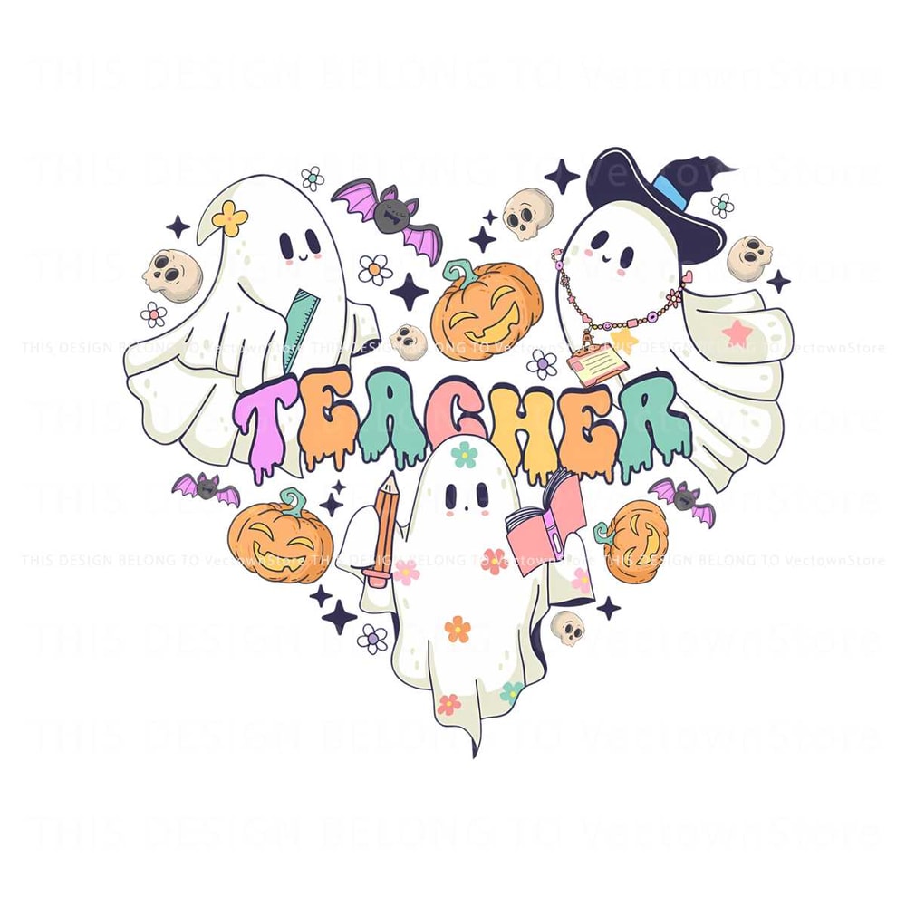 Groovy Cute Ghost Teacher PNG Sublimation Download.jpg