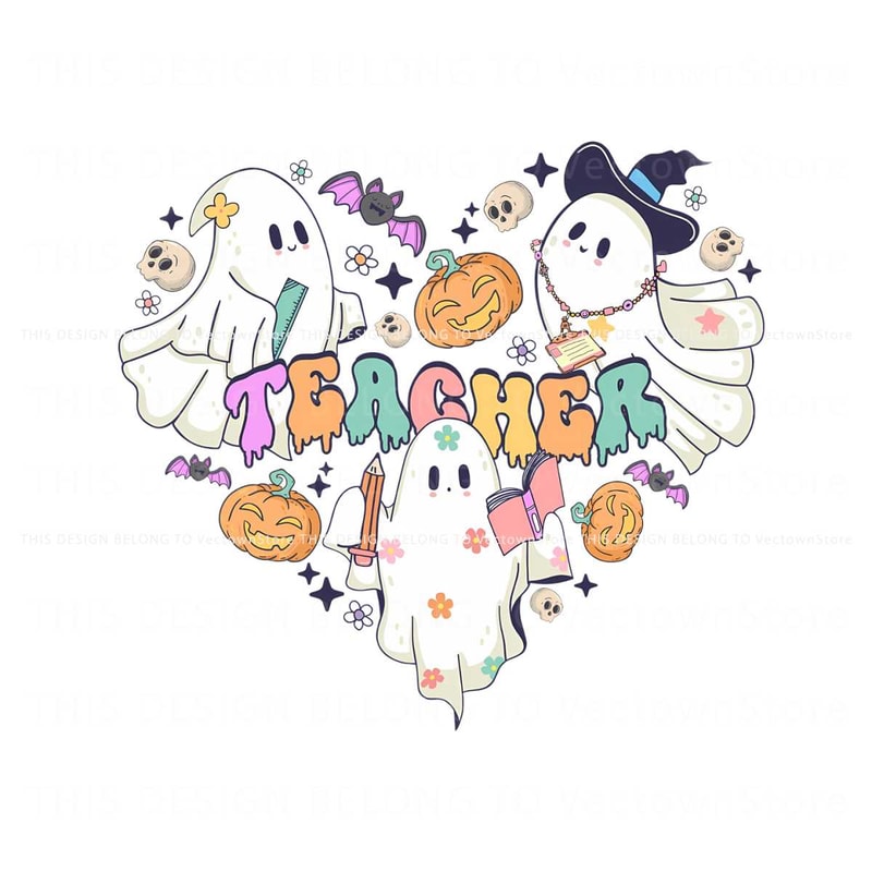 Groovy Cute Ghost Teacher PNG Sublimation Download.jpg