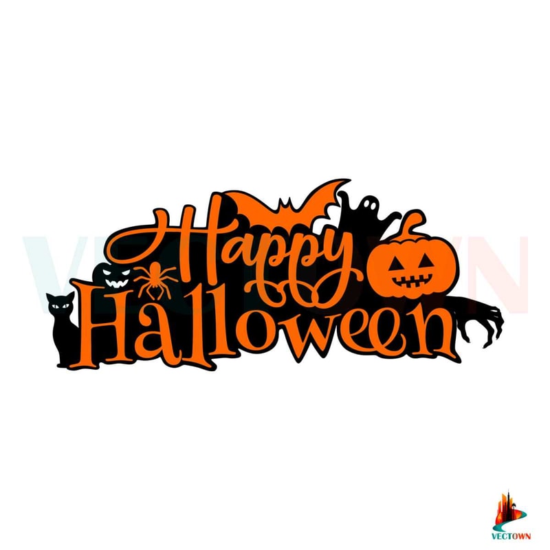 Happy Halloween Pumpkin Ghost Bat SVG Digital File.jpg