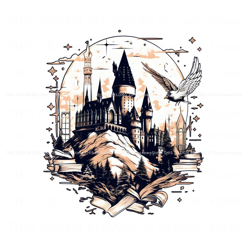 Hogwarts Castle Harry Potter Books Crow PNG Download.jpg