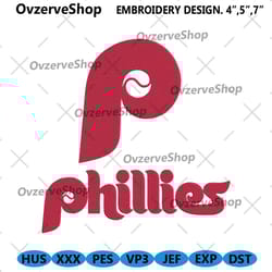 phillies baseball logo embroidery, phillies wordmark machine embroidery logo