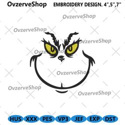 grinch face embroidery design, chrismas grinch embroidery digital instant, the face grinch embroidery file