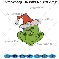 the grinch face christmas embroidery digital file, grinch face machine embroidery design instant download