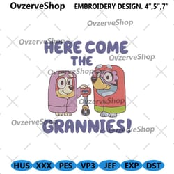 bluey bingo here come granniest embroidery files, here come the granniest embroidery instant files, bluey bingo embroide