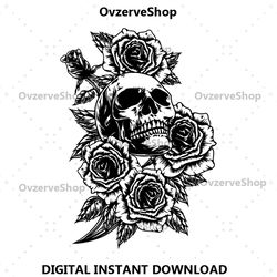 skull with rose svg, skull and roses svg, skull svg, skull and roses clipart, skull vector, skull cricut, skull cut fil