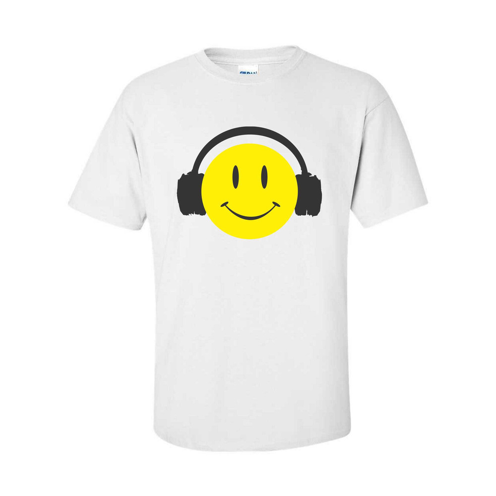 Acid House Smiley Headphone Rave Club DJ Mens Regular Fit Cotton T-Shirt.jpg