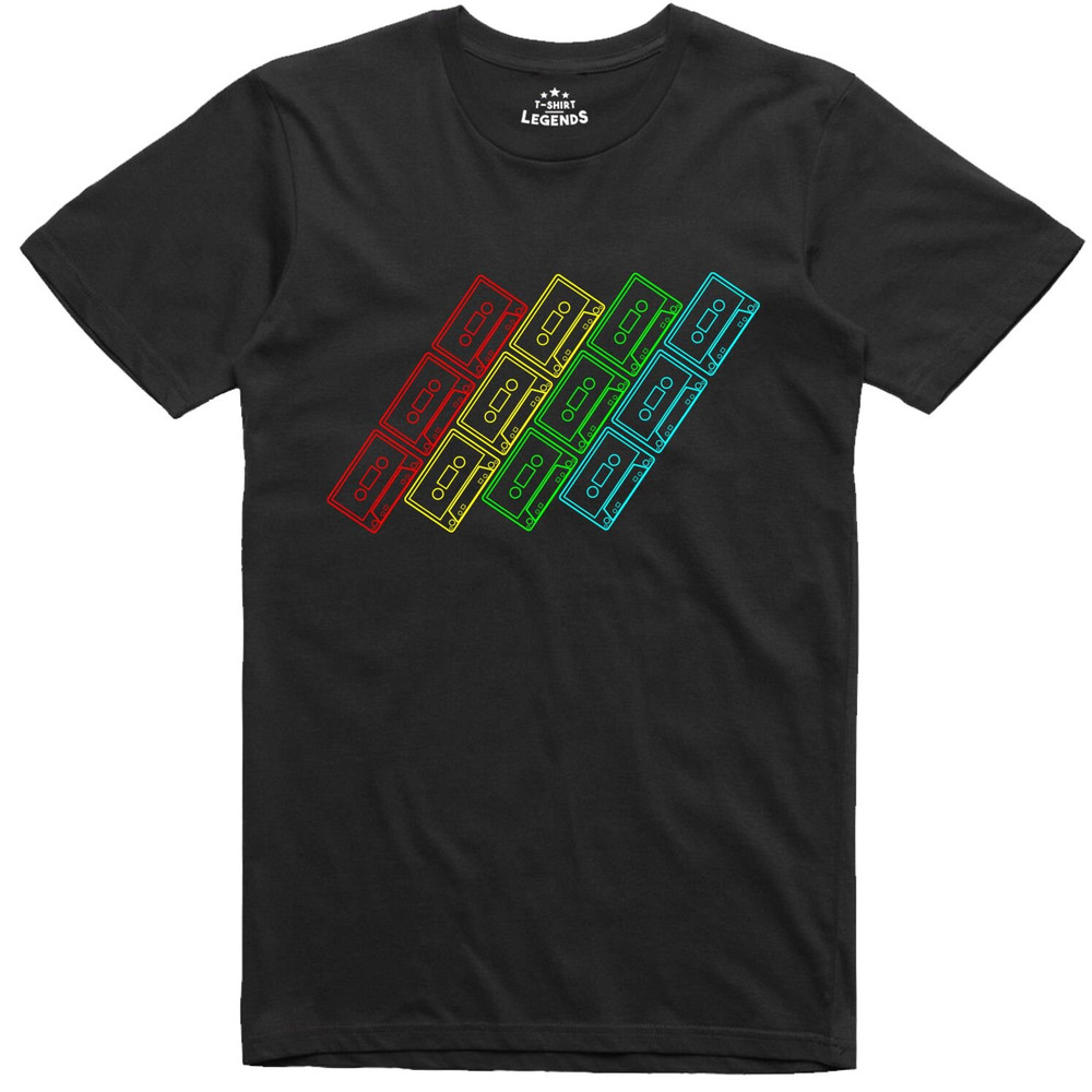 Cassette Audio Tape Spectrum Colours Retro Gamer 8 Bit Era T Shirt.jpg