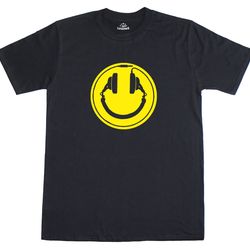 smiley headphones dj club rave loose fit funny mens t-shirt