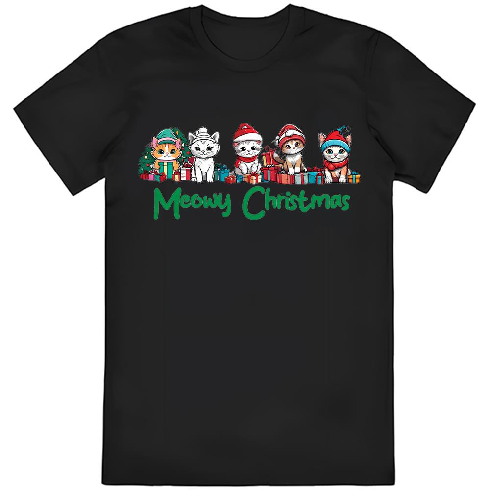 Cute Meowy Christmas Cat Lover Merry Christmas T-Shirt.jpg
