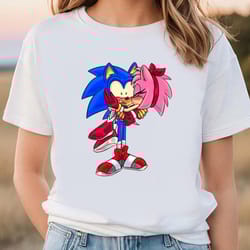 love or in love amy rose and sonic valentines t-shirt