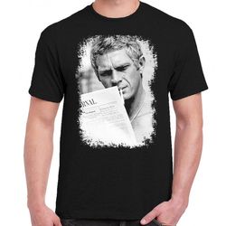 steve mcqueen reading t-shirt smoking