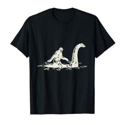 adorable bigfoot sasquatch riding the loch ness monster funny t-shirt