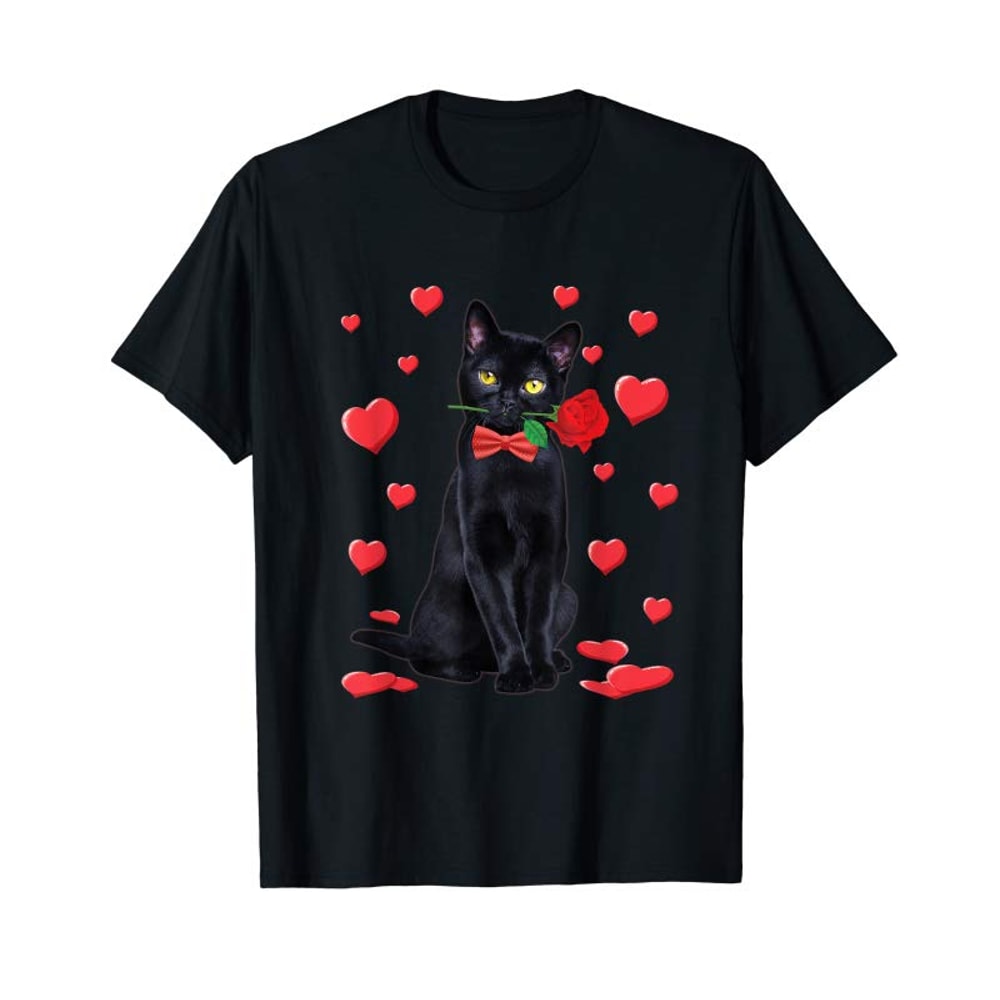 Adorable Black Cat Valentines T-Shirt Love Boys Girls Valentine Gift T-Shirt - Tees.Design.png