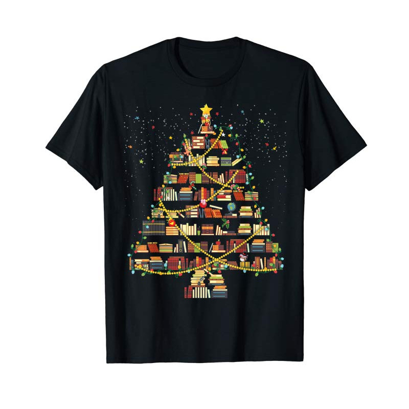 Adorable Book Christmas Tree Xmas Light Reading Books Librarian Gift T-Shirt - Tees.Design.png