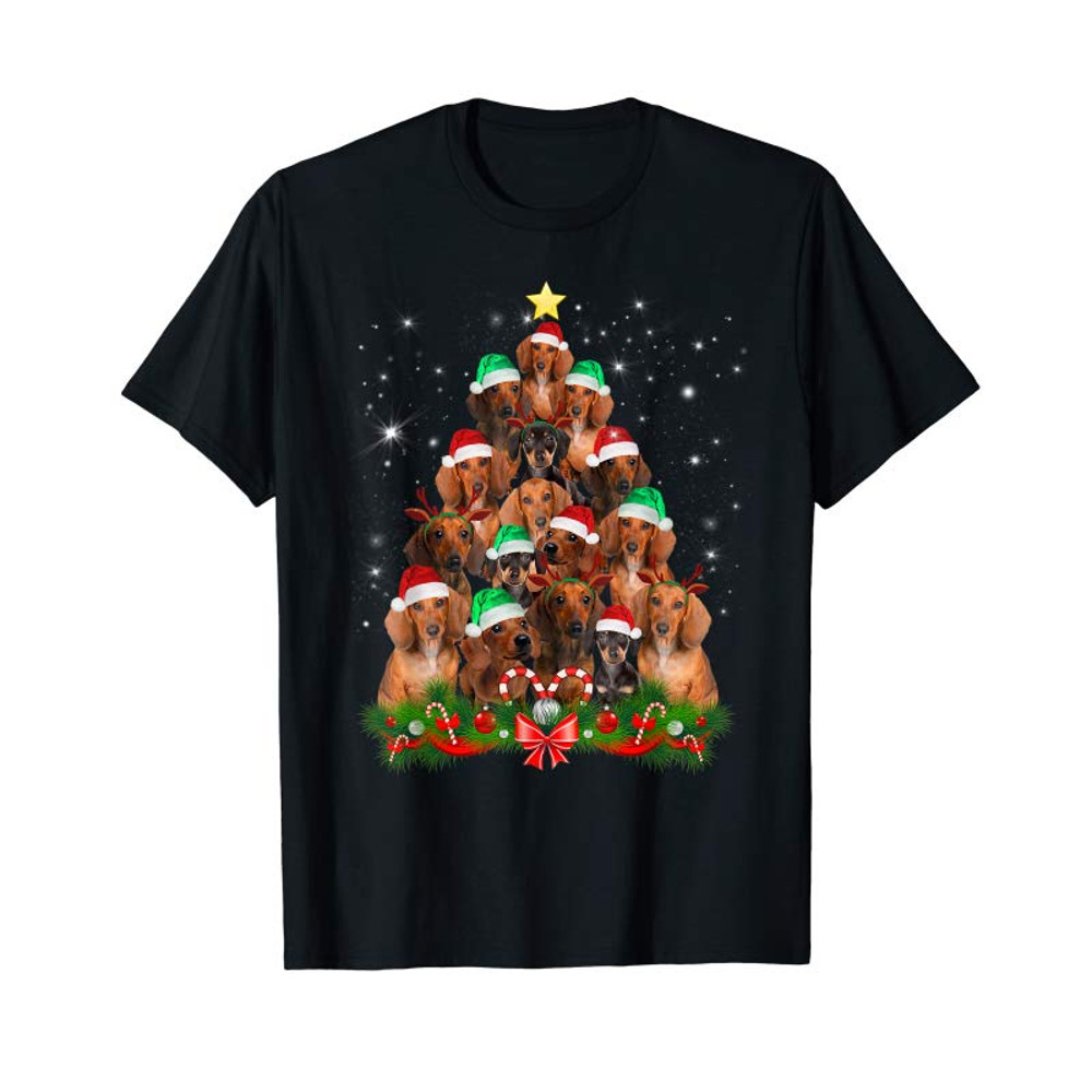 Adorable Christmas Dachshund Tree T Shirt Funny Pajamas Xmas T-Shirt T-Shirt - Tees.Design.png