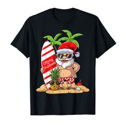 adorable christmas in july santa hawaiian surfing t shirt summer surf