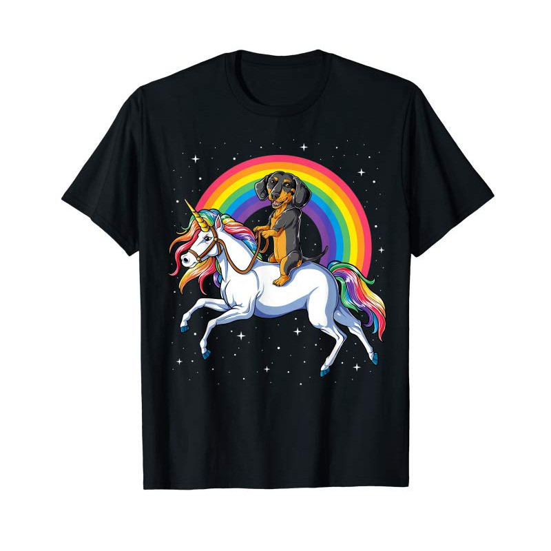 Adorable Dachshund Unicorn T Shirt Girls Space Galaxy Rainbow Dog Tee T-Shirt - Tees.Design.png
