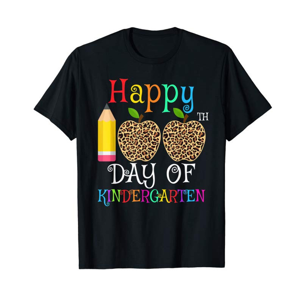 Adorable Happy 100th Day Of Kindergarten Leopard Gift Teacher Child T-Shirt - Tees.Design.png