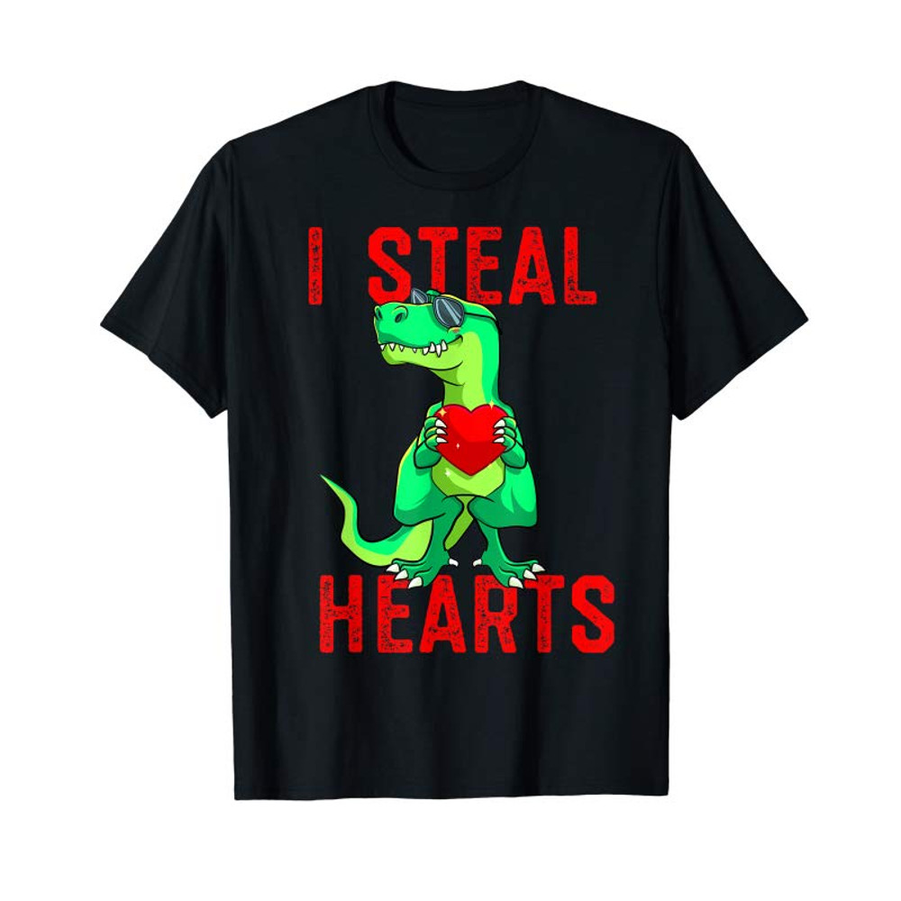 Adorable I Steal Hearts Valentines Day Dinosaur Boys Valentine Boy T-Shirt - Tees.Design.png