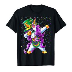 adorable mardi gras dabbing unicorn jester hat bead costume women t-shirt