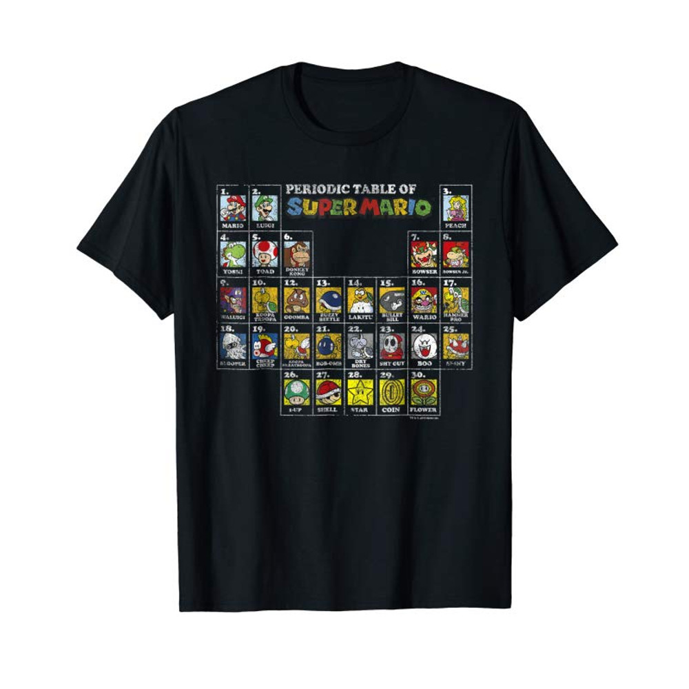 Adorable Nintendo Super Mario Periodic Table Graphic T-Shirt - Tees.Design.png