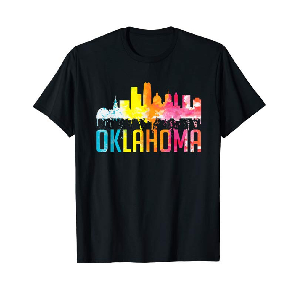 Adorable Oklahoma City OK Retro Watercolor Skyline Art Souvenir Gift T-Shirt - Tees.Design.png