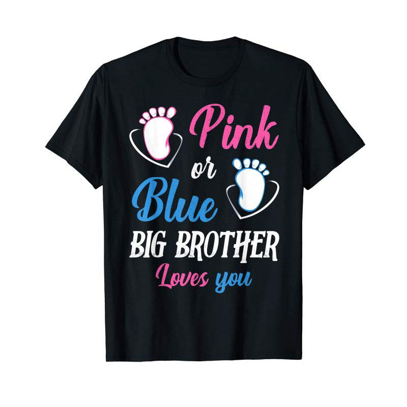 Adorable Pink Or Blue Big Brother Loves You Baby Gender Reveal Party T-Shirt - Tees.Design.png