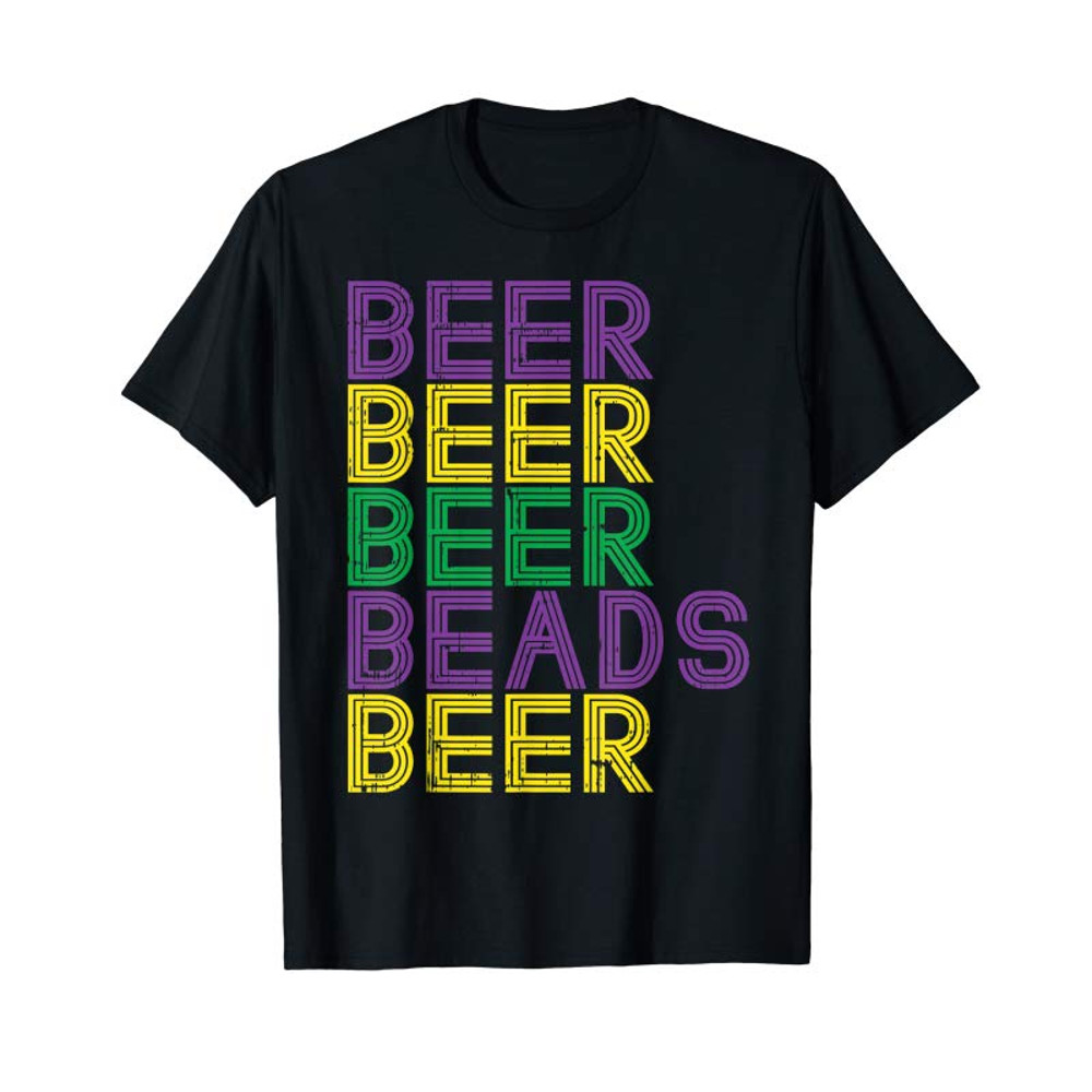 Adorable Retro Beer Beads Funny Mardi Gras Party Carnival Men Women T-Shirt - Tees.Design.png