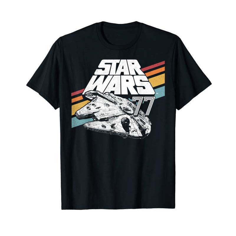 Adorable Star Wars Millennium Falcon Retro Rainbow Stripe T-Shirt - Tees.Design.png