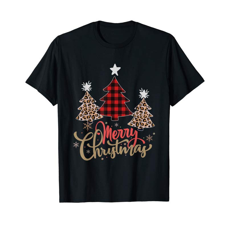Adorable Women Leopard Plaid Christmas Tree Merry Christmas T-Shirt - Tees.Design.png