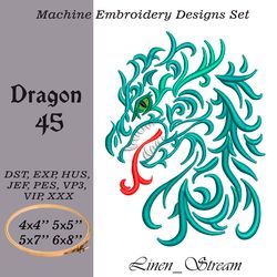 Dragon 45 Machine embroidery design in 8 formats and 4 sizes