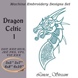 Dragon Celtic 1 RW Machine embroidery design in 8 formats and 4 sizes