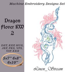 Dragon Flover RW 2 Machine embroidery design in 8 formats and 3 sizes