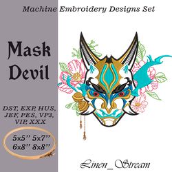 Mask Devil Machine embroidery design in 8 formats and 4 sizes